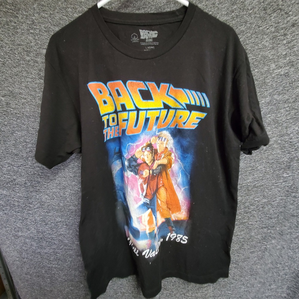 Back to the Future Graphic T-Shirt Mens Large Black Marty McFly Doc Brown 1985